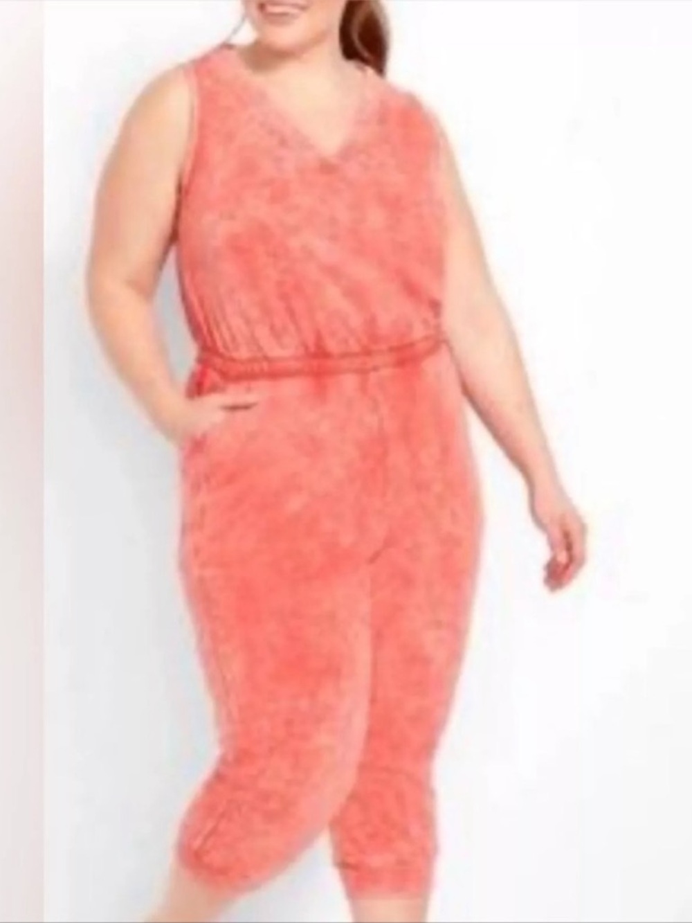 Lane Bryant Livi Active v neck tie dye French terry jumpsuit size 14/16
